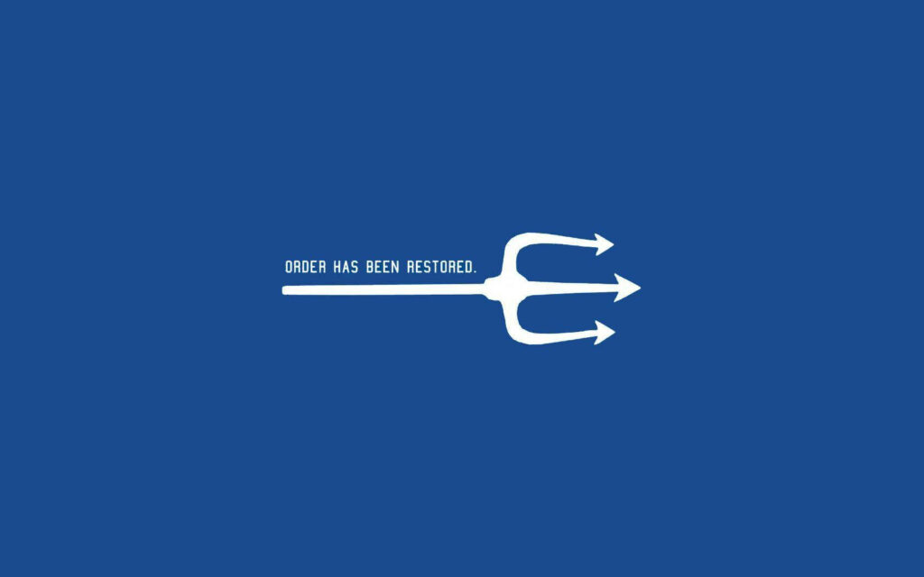 Minimalist Duke Blue Devils wallpaper white trident and Order Has Been Restored bold text on blue