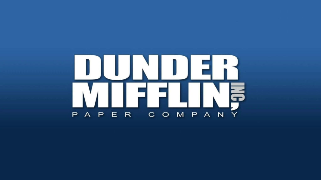 Minimalist Dunder Mifflin Logo Wallpaper on Clean Blue Background