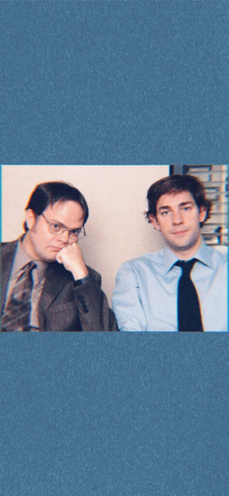 Minimalist The Office Wallpaper: Dwight & Jim on Blue Textured Background