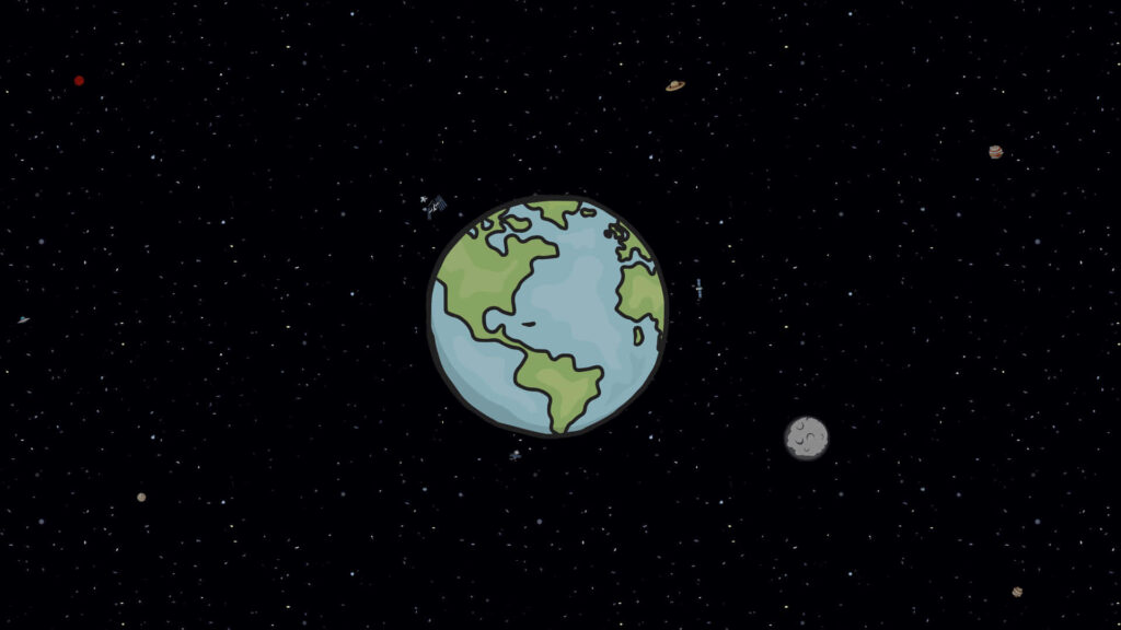 Minimalist Earth animation with stars, moon, and planets; enchanting space wallpaper.