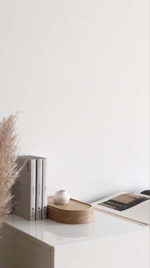 Minimalist Earthy Wallpaper with Books & Pampas Grass - Calm Aesthetic