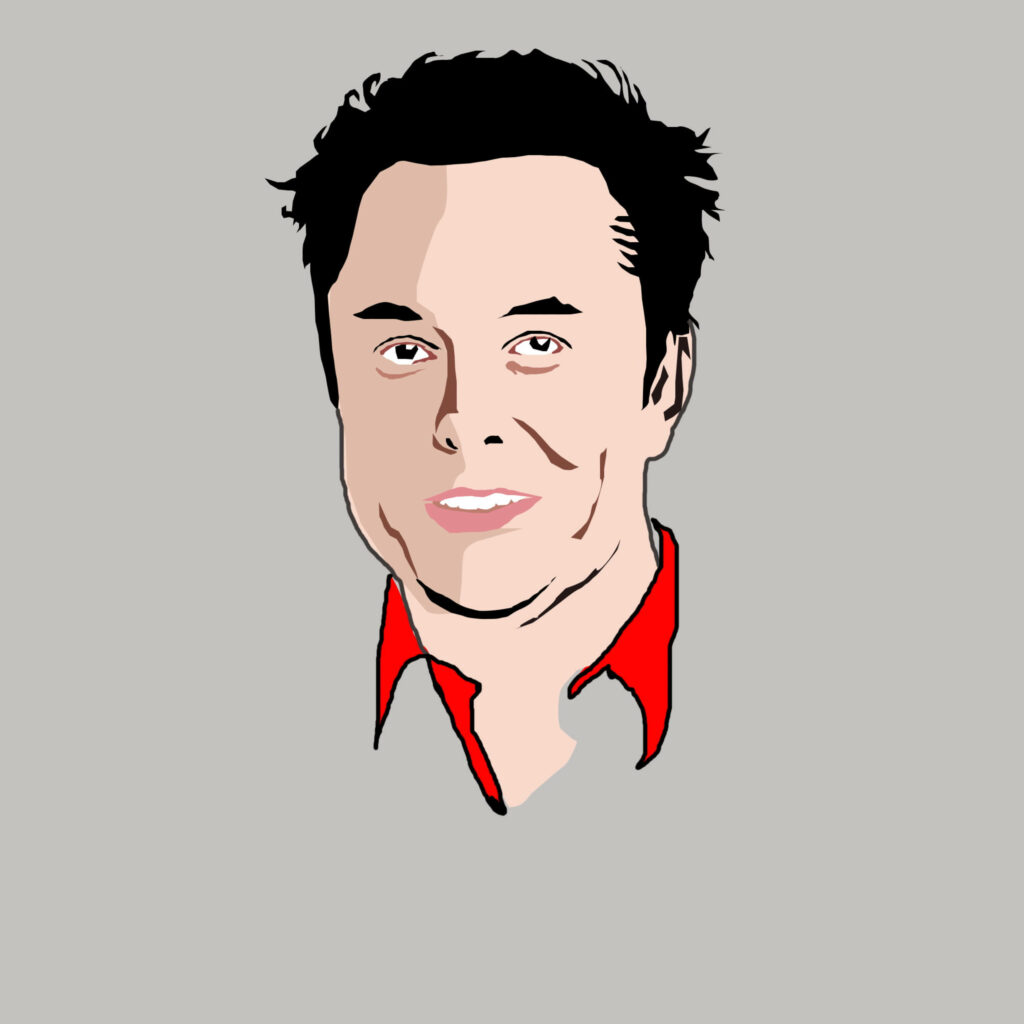 Minimalist Close-Up Illustration of Elon Musk - Wallpaper Background