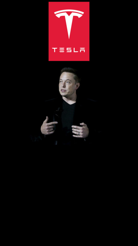 Minimalist Dark Wallpaper: Elon Musk & Red Tesla Logo Portrait
