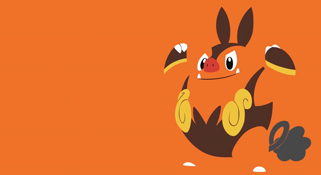 Minimalist Emboar pre-evolution wallpaper bold flat art vibrant orange brown tones fiery tail