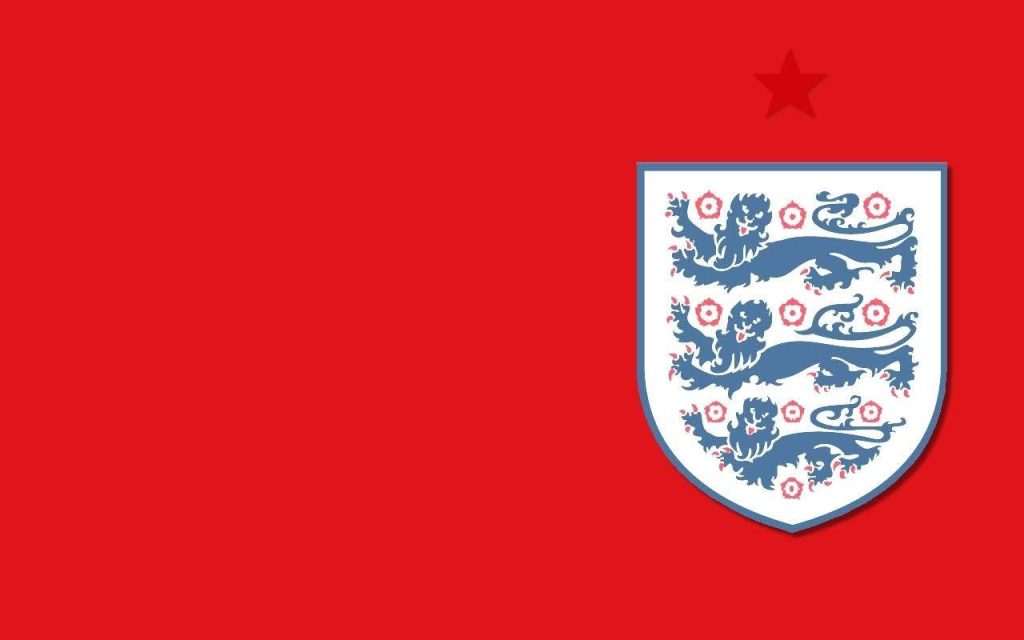 Minimalist England football wallpaper with Three Lions crest and 1966 World Cup star on red background