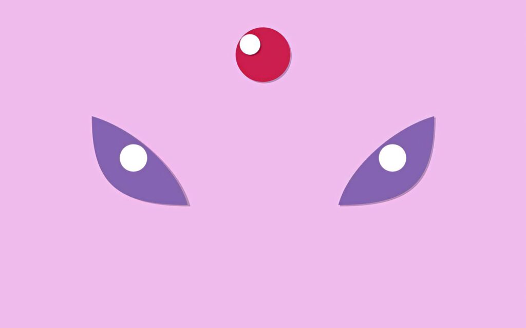 Minimalist Espeon Carbuncle vector wallpaper with pastel colors purple eyes red gem background
