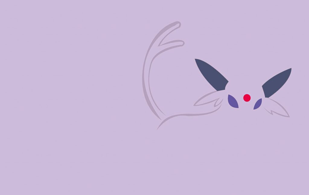 Minimalist Espeon vector art with purple tones red gem and large ears on lavender background wallpaper