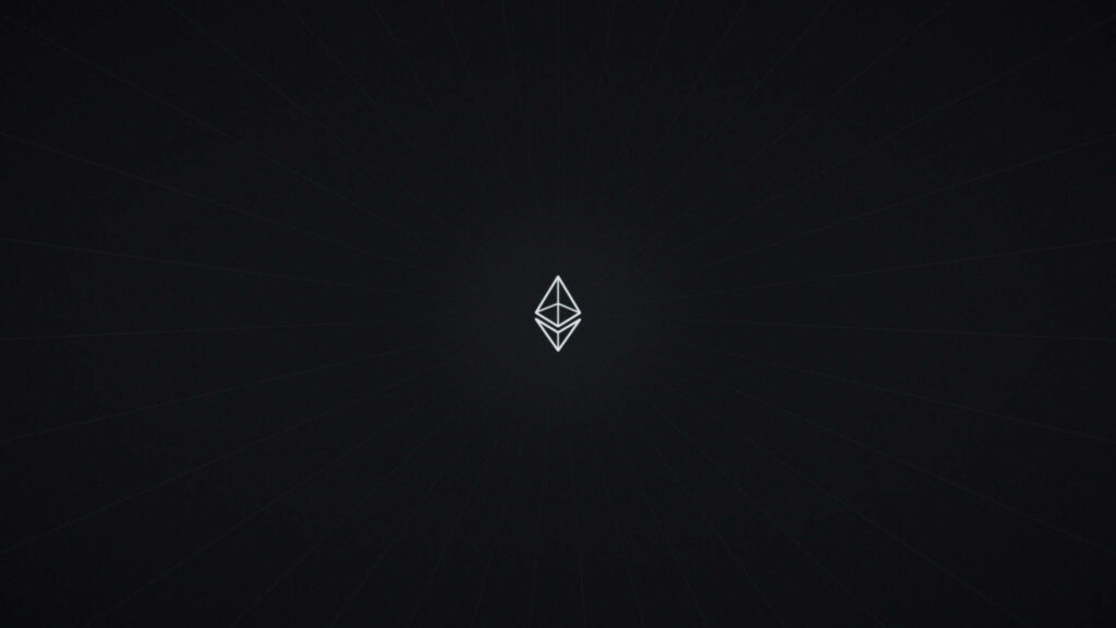 Minimalist white Ethereum icon centered on dark radial gradient background modern blockchain wallpaper
