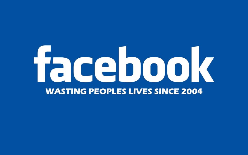 Facebook wallpaper with white logo and 2004 tagline on bold blue minimalist modern background