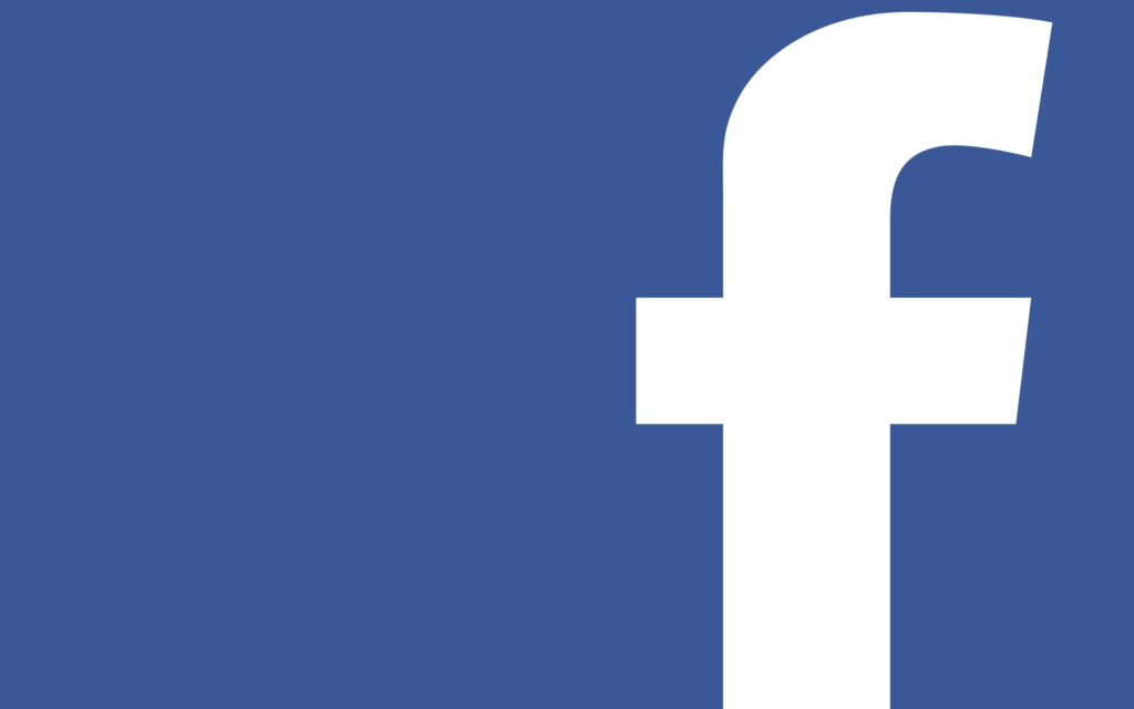 Minimalist Facebook wallpaper with bold white lowercase f logo on solid blue background