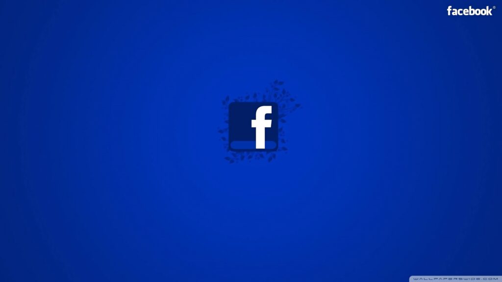 Minimalist Facebook wallpaper with white f logo on deep blue background and abstract patterns