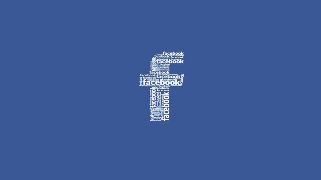 Minimalist Facebook wallpaper with lowercase f made of white text on solid blue background