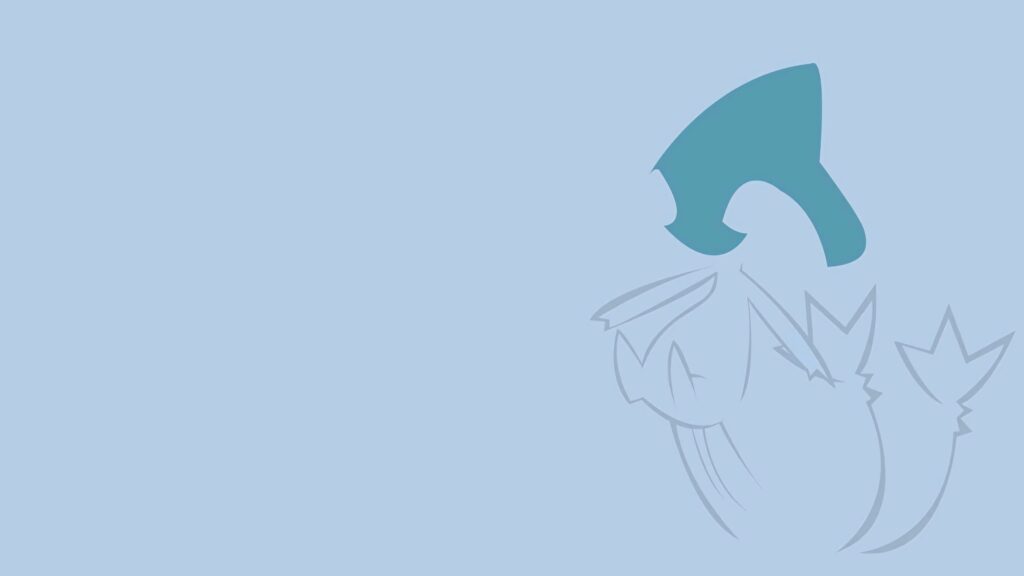 Minimalist faceless Azelf Pokémon artwork on soft blue background with elegant line art wallpaper