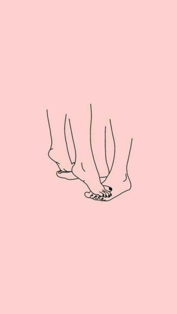 Minimalist Feet Line Drawing Wallpaper on Soft Pink Background