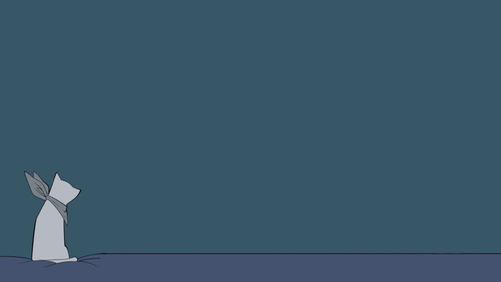 Minimalist digital art of serene grey cat with neckerchief on muted blue grey background wallpaper
