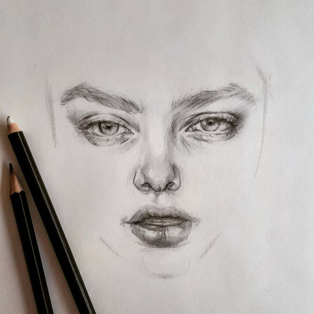 Artistic Pencil Sketch of Female Face: Expressive & Minimalist Wallpaper