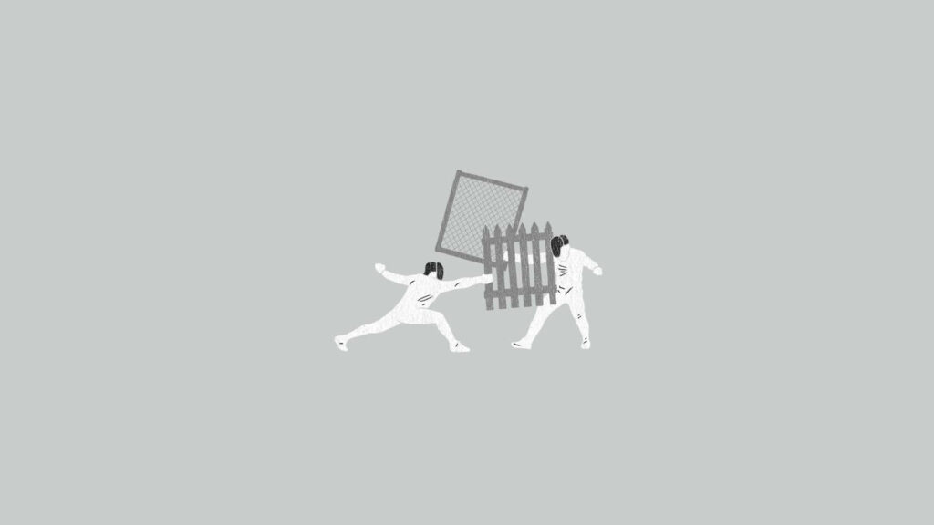 Minimalist Fencing Wallpaper: Clean Design of Fencers in Action