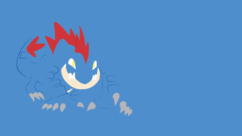 Minimalist Feraligatr wallpaper with sleek flat vector design on monochromatic blue background