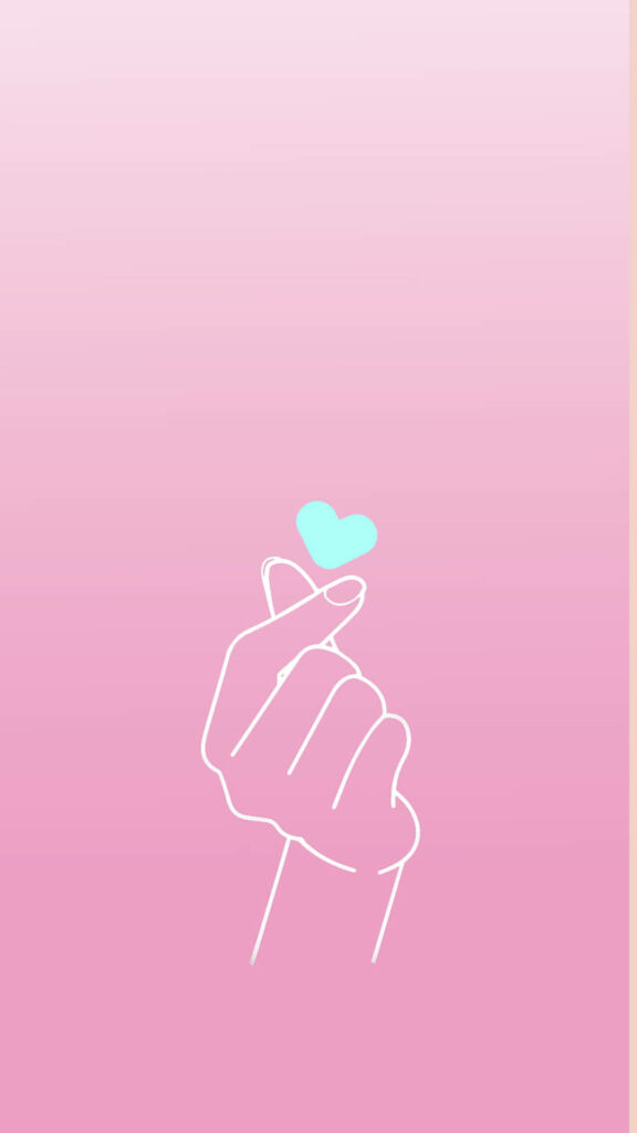 Minimalistic Finger Heart Line Drawing Wallpaper in Pink & Blue