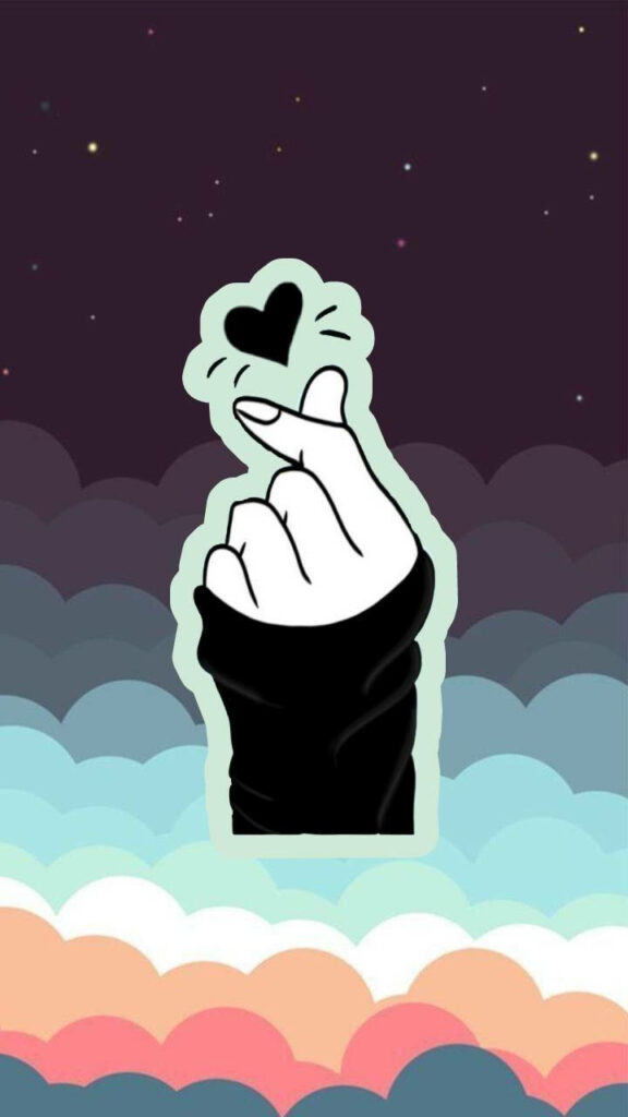 Minimalist Finger Heart Wallpaper: Saranghae with Colorful Clouds