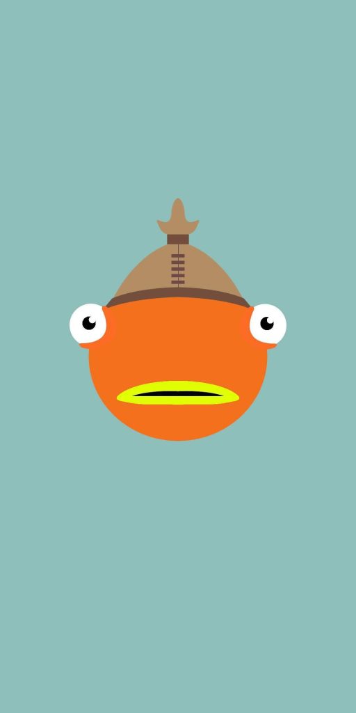 Minimalist Fortnite Fishstick vector wallpaper featuring orange face and hat on blue background