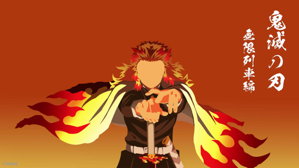 Minimalist Flame-Themed Character Wallpaper 1920x1080 with Japanese Text