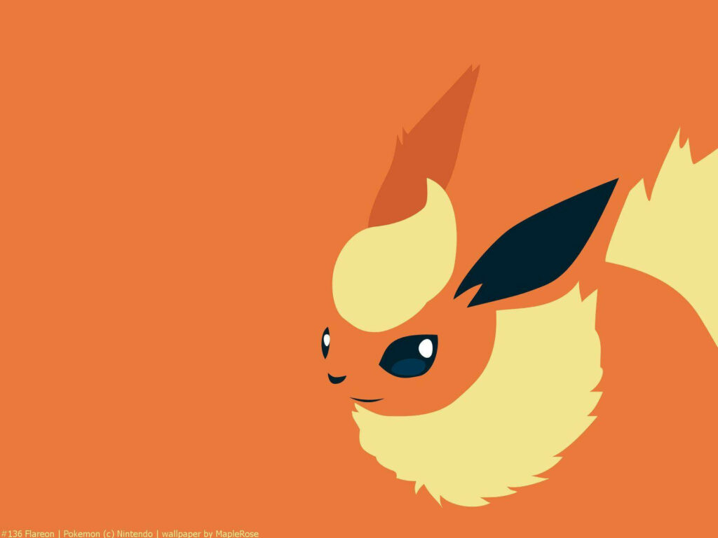 Minimalist Flareon Wallpaper: Fiery Pokémon on Bold Orange Background