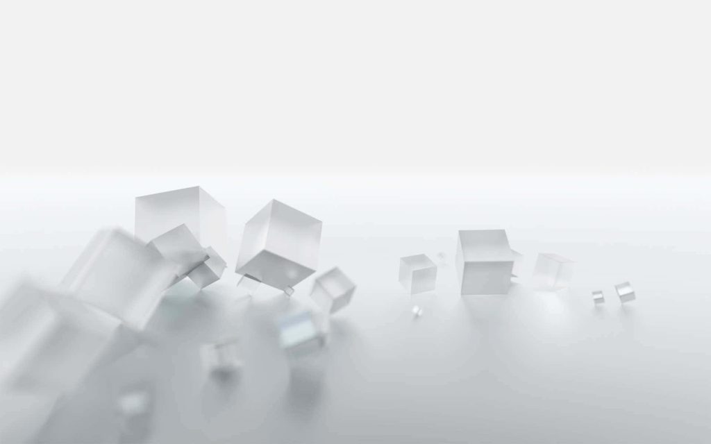 Abstract minimalist floating white cubes on bright background modern CGI digital wallpaper