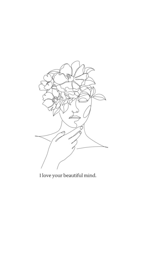 Serene Line Drawing Wallpaper: Flowers & Positive Mindset Design