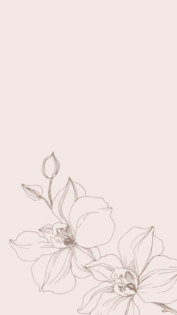 Minimalist Floral Wallpaper: Elegant Line Art on Soft Beige Background