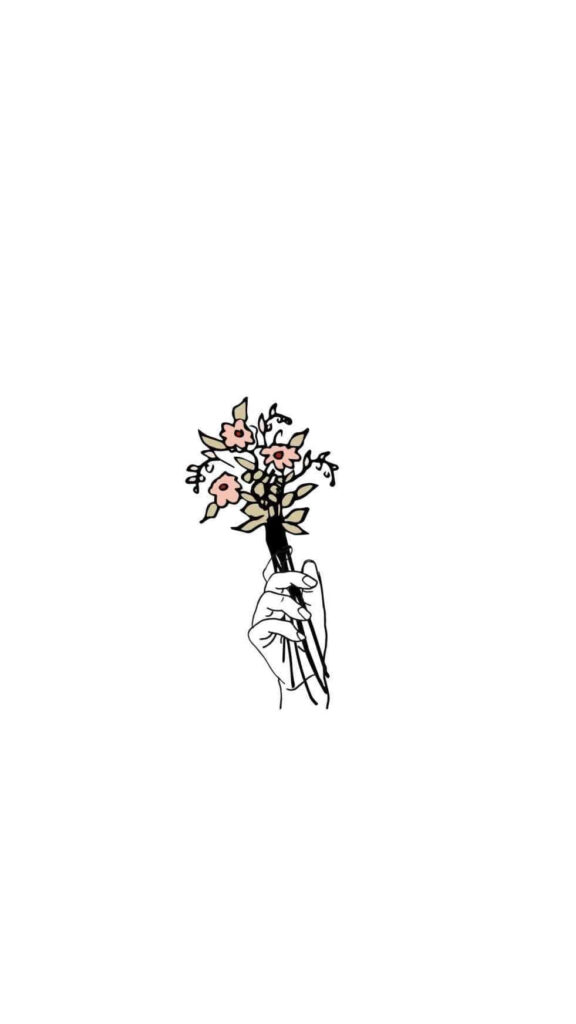 Elegant Minimalist Wallpaper: Hand Holding Colorful Flower Bouquet