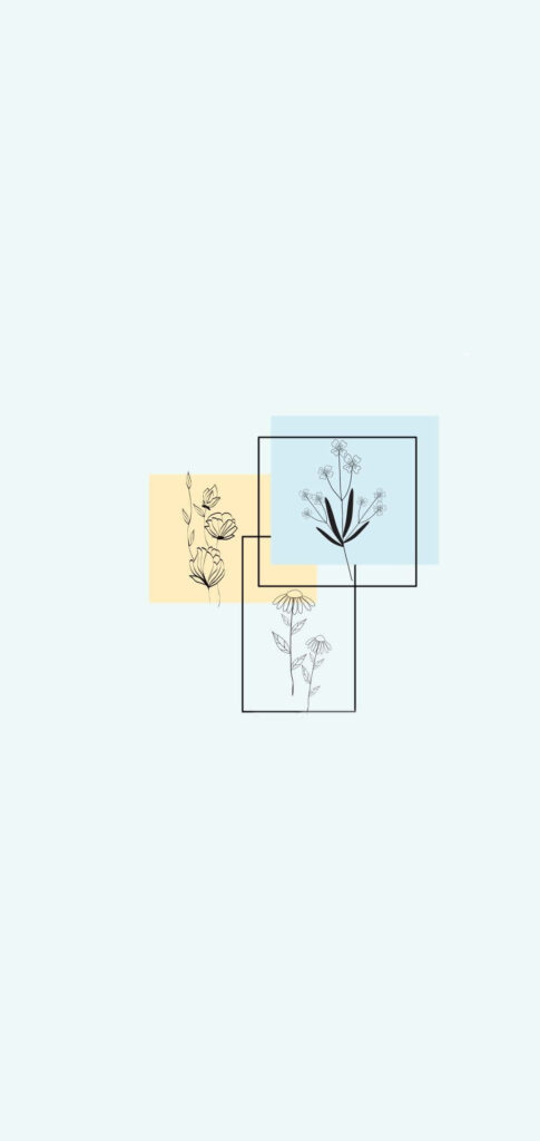 Minimalist Flower Design Wallpaper in Soft Pastels - Blue & Yellow