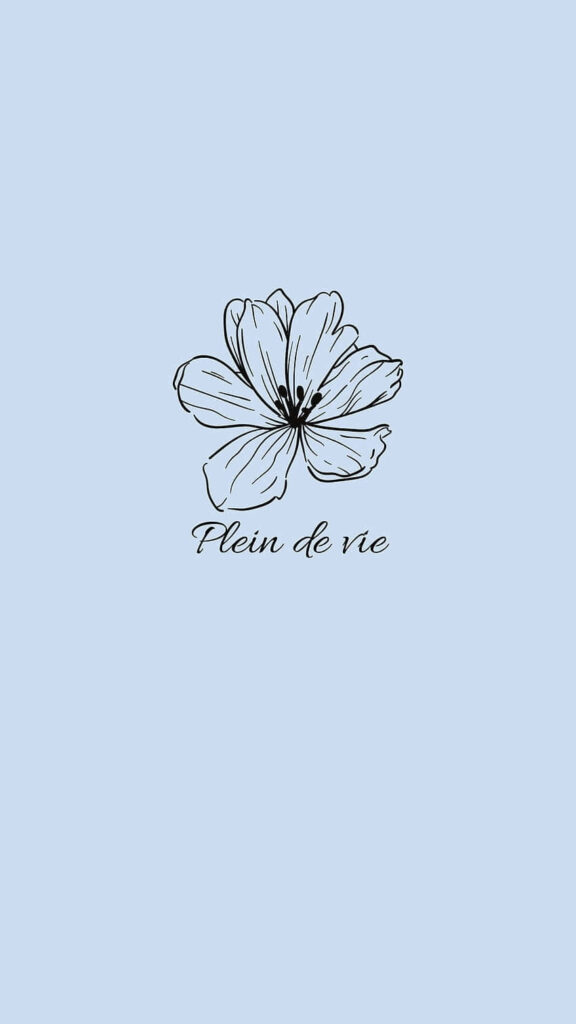 Minimalist Flower Wallpaper: Delicate Line Art on Soft Blue Background