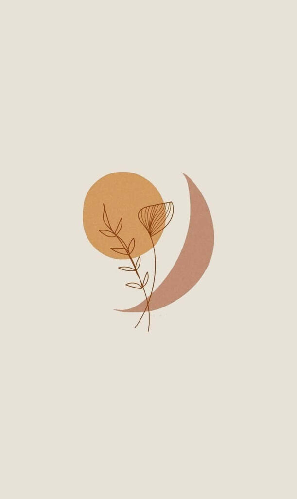 Delicate Flower & Moon Minimalist Wallpaper - Serene Earthy Background