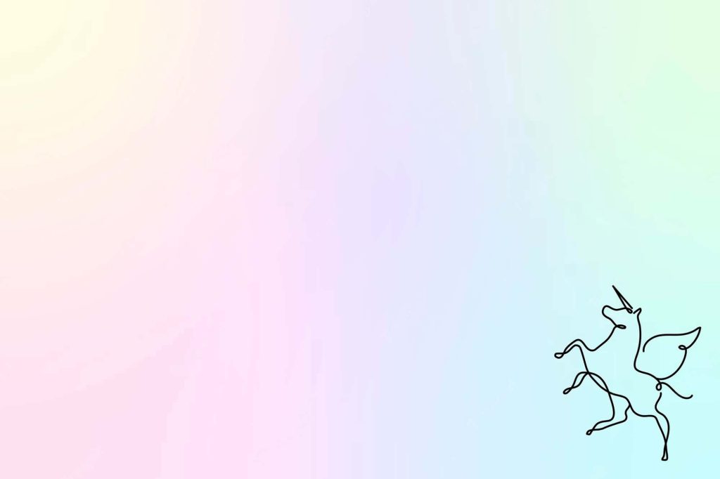 Minimalist flying unicorn line art on pastel gradient background dreamy holographic wallpaper