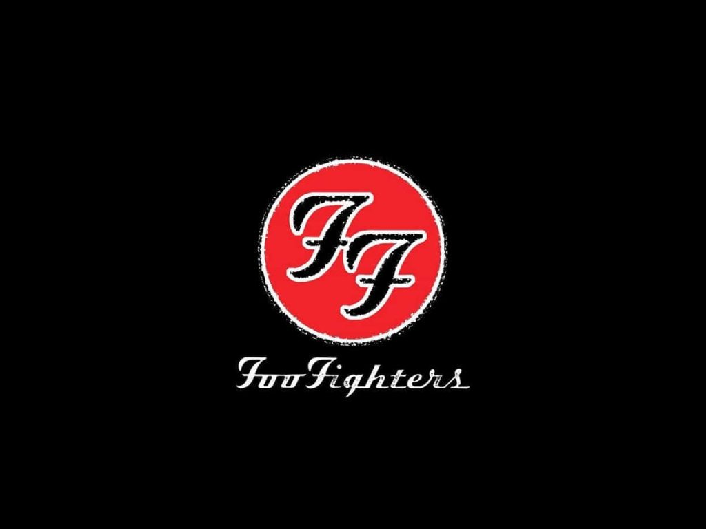 Minimalist Foo Fighters wallpaper with red FF emblem and signature text on black background