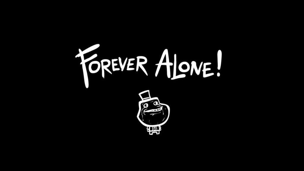 Minimalist Forever Alone meme with crying top hat character line art on black background wallpaper