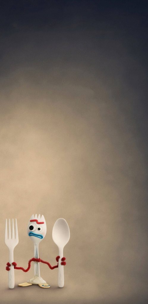 Minimalist Forky wallpaper from Toy Story 4 with fork spoon neutral background 3D design