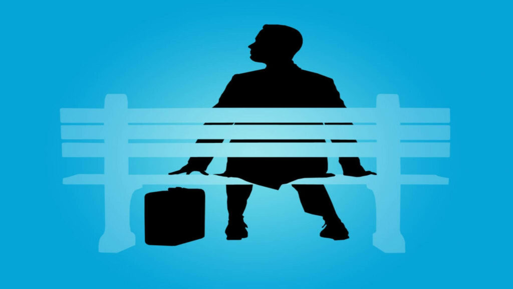Minimalist Forrest Gump Wallpaper: Iconic Silhouette on Blue