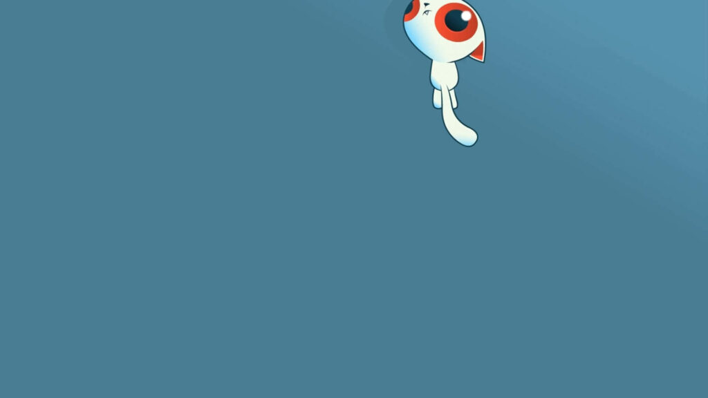 Minimalist Fox Cartoon with Red Eyes on Blue Background Design Wallpaper
