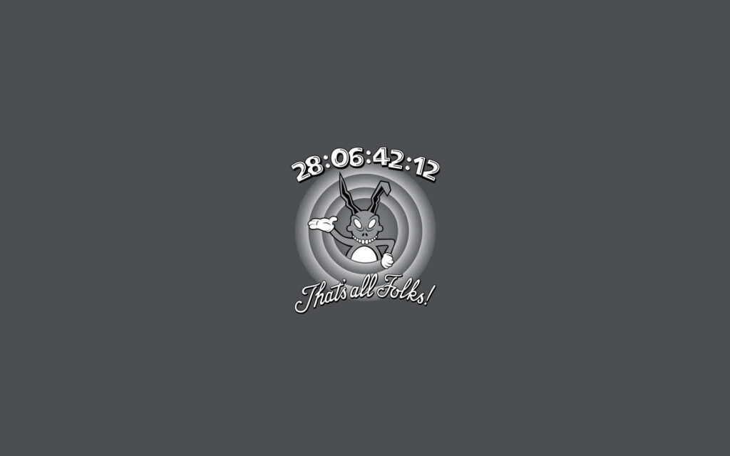 Minimalist Frank the Rabbit Donnie Darko wallpaper gray background cryptic numbers surreal design