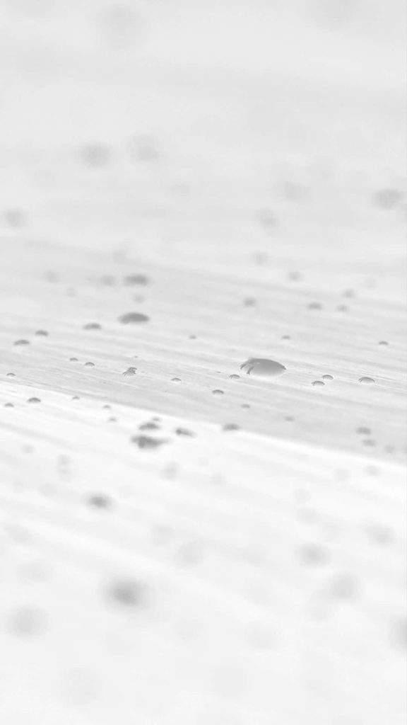 Minimalist macro of fresh water droplets on bright white surface with soft lighting and shallow depth Wallpaper