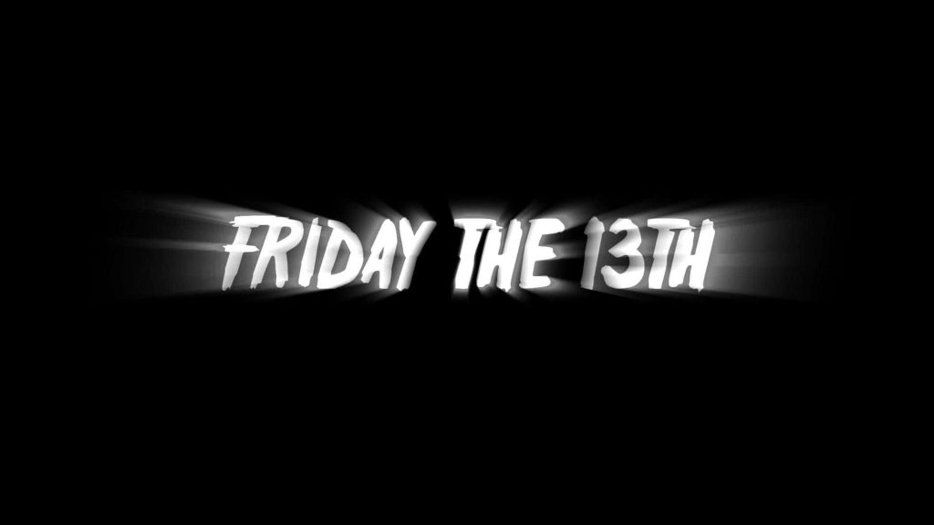 Friday the 13th wallpaper with minimalist white title on black background glowing for horror fans