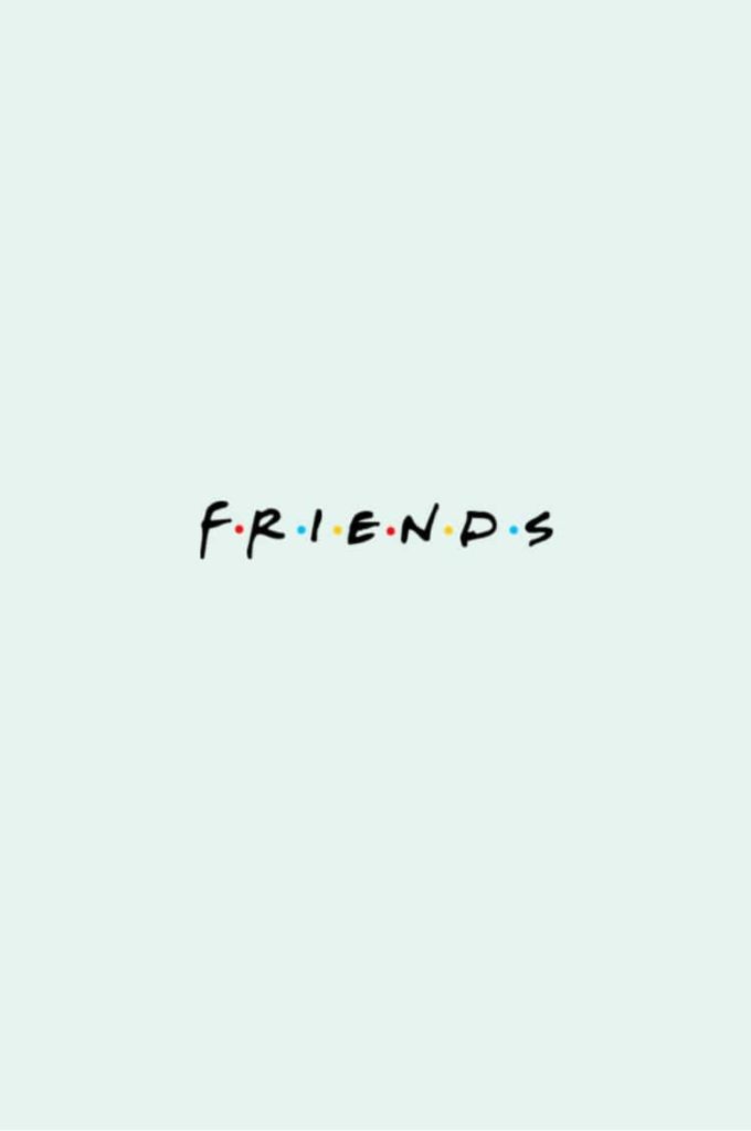 Minimalist Friends logo wallpaper on pastel mint background with classic typography and colored dots