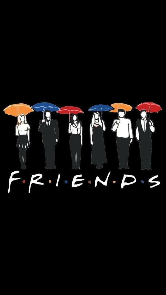 Minimalist Friends Phone Wallpaper: Cast with Colorful Umbrellas