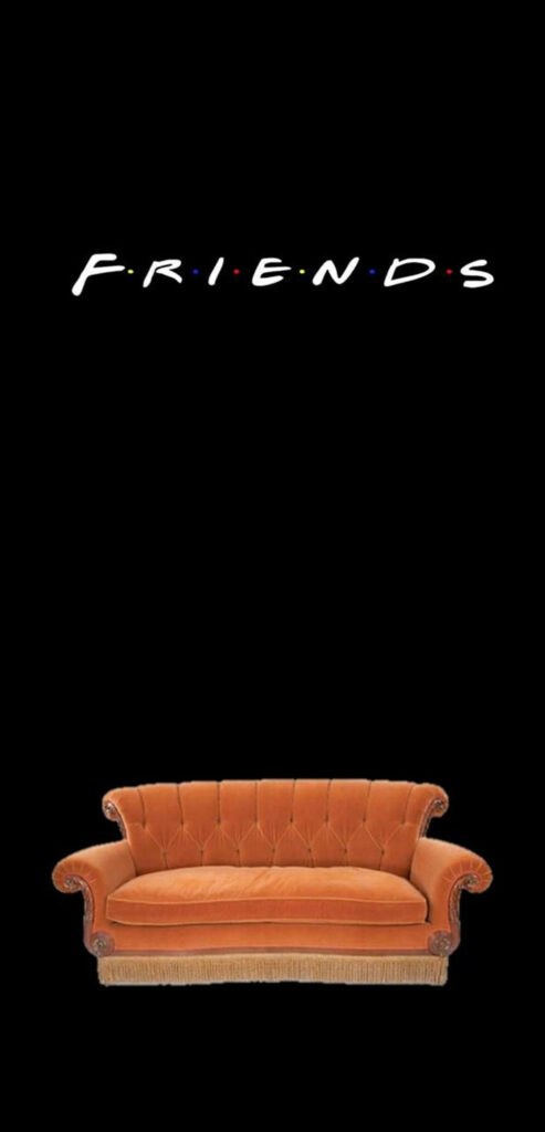 Minimalist Friends Wallpaper: Iconic Orange Couch on Black Background