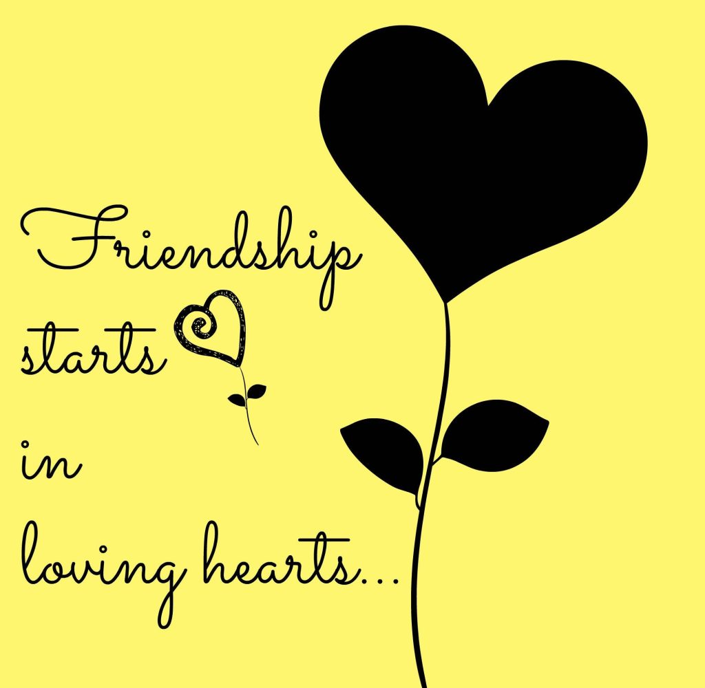 Minimalist friendship wallpaper yellow background black heart flower with loving hearts quote