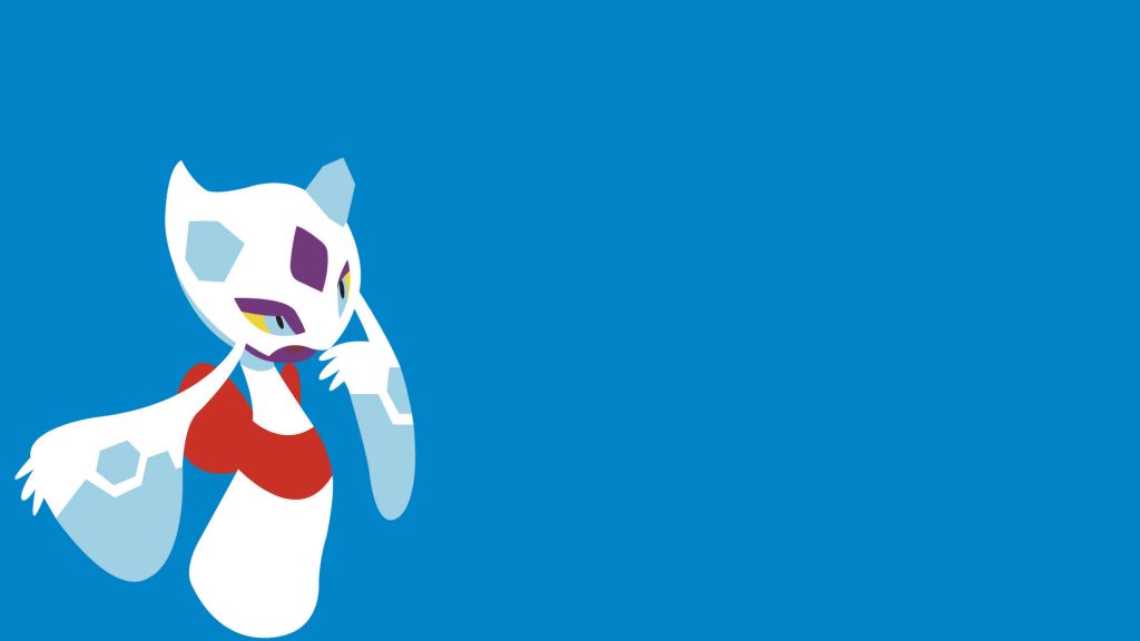 Minimalist Froslass Pokémon vector wallpaper with vibrant blue background for desktop use