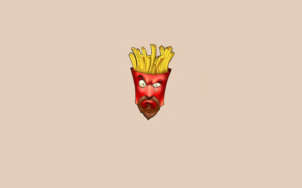 Minimalist Frylock Aqua Teen Hunger Force wallpaper with red carton face and floating fries
