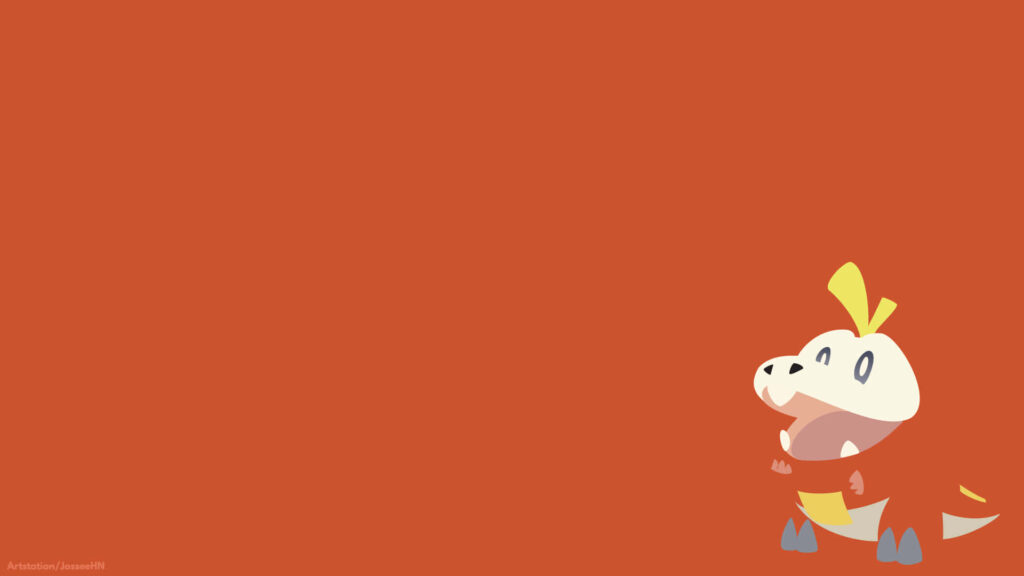 Minimalist Fuecoco Illustration on Bright Orange Wallpaper